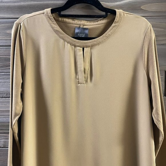 LYSSE New York Windsor Camel Mixed Media Chiffon Overlay Tunic Top Women Size L - Picture 5 of 16